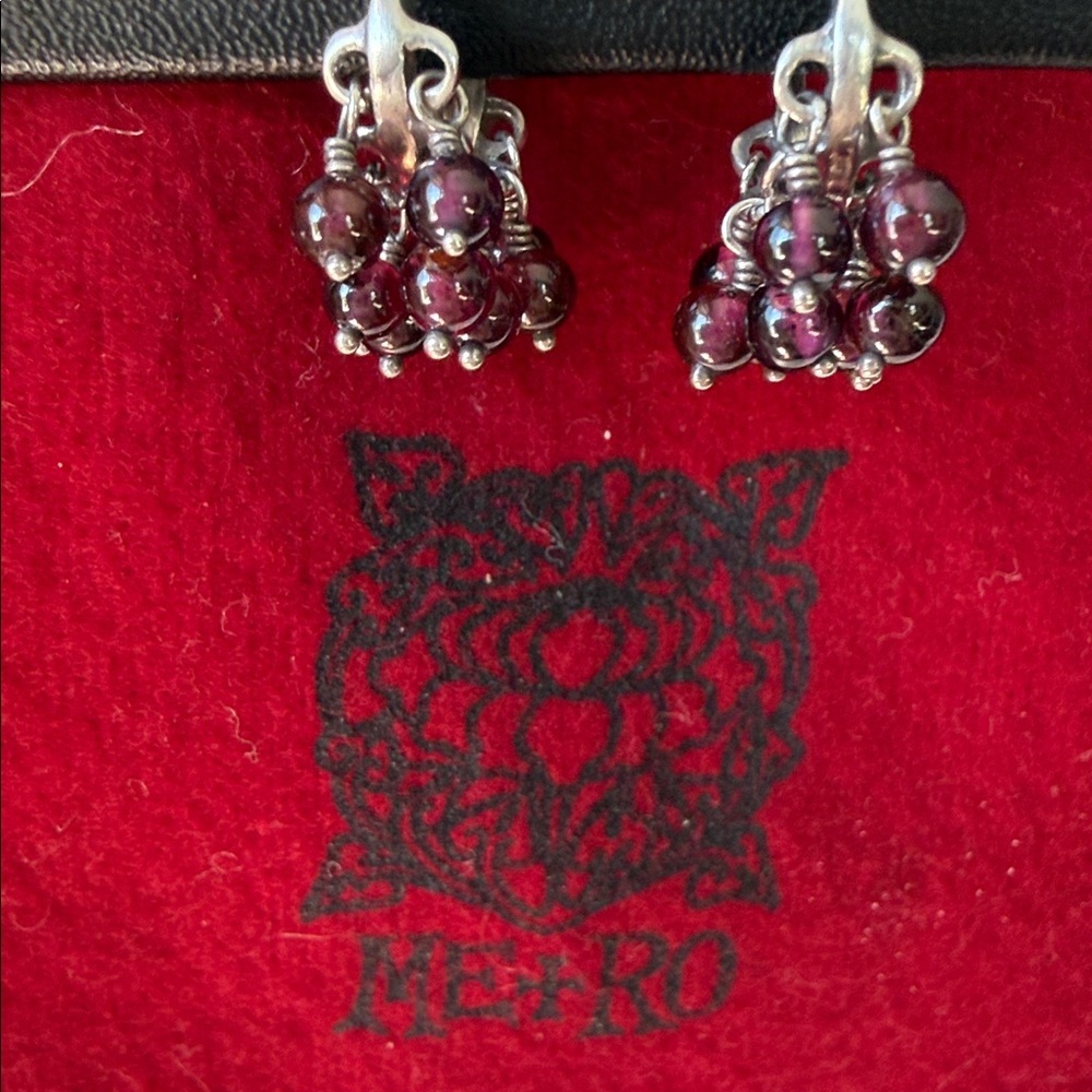 Me & Ro Sterling Silver Mini Hoop Earrings with Beaded Rows of Rhodolite Garnet